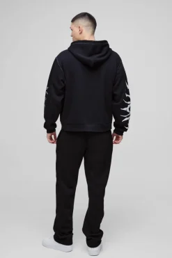 Hot boohooMAN Oversized Boxy Embroidered Hoodie black
