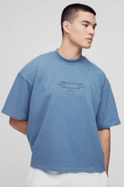 Best Sale boohooMAN Oversized Boxy Extended Neck Peached Heavyweight T-shirt slate blue