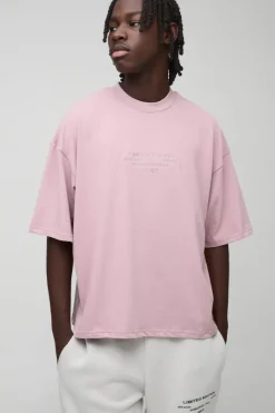 Store boohooMAN Oversized Boxy Extended Neck Peached Heavyweight T-shirt mauve