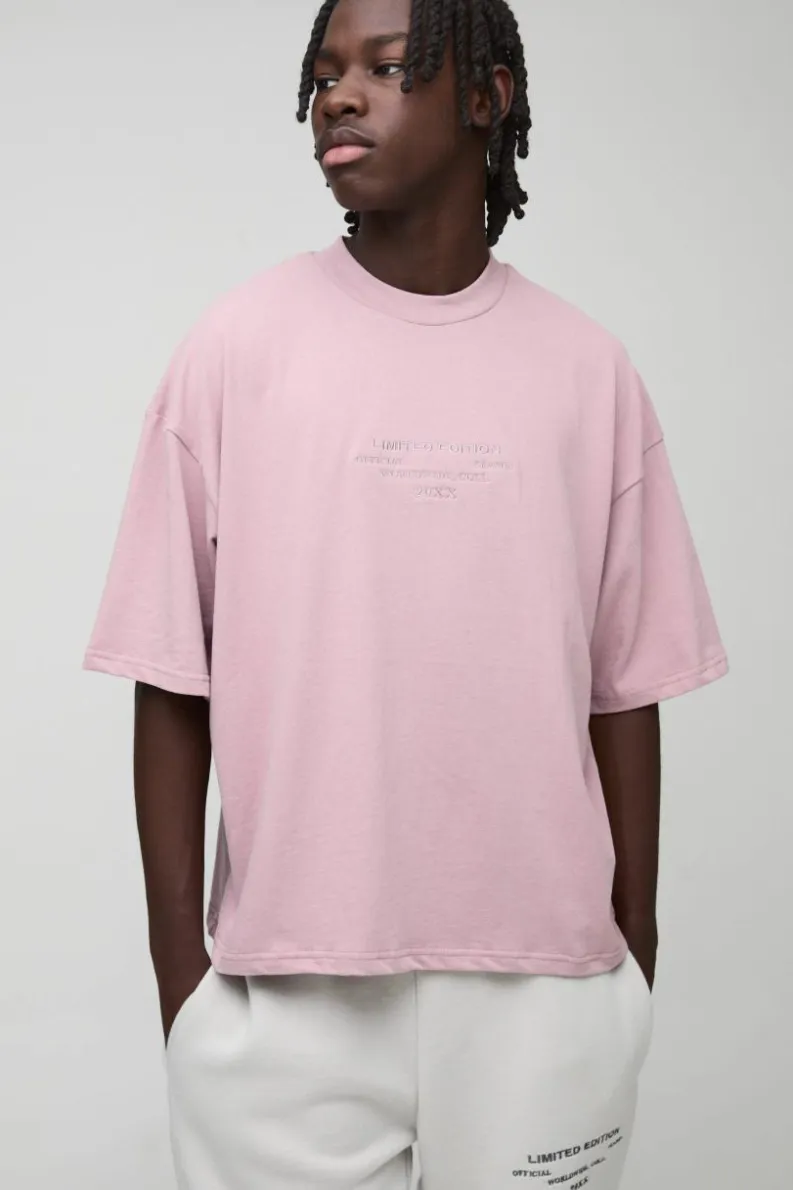 Store boohooMAN Oversized Boxy Extended Neck Peached Heavyweight T-shirt mauve