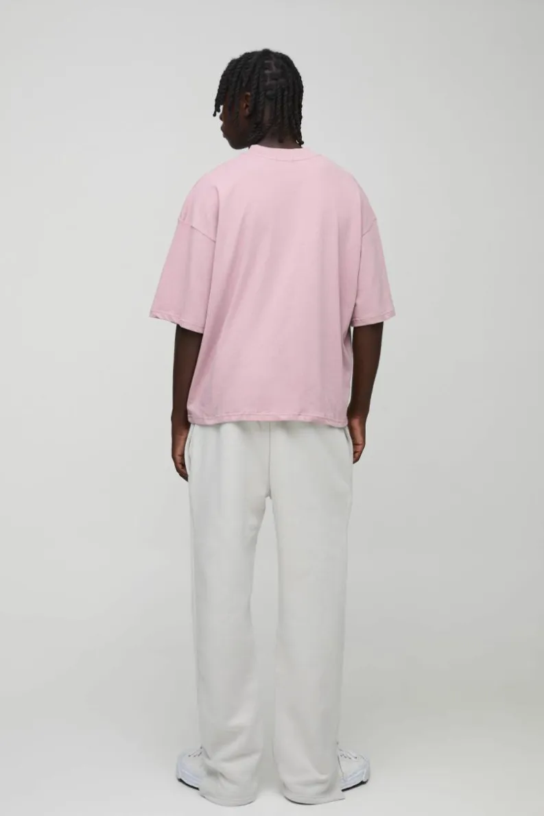 Store boohooMAN Oversized Boxy Extended Neck Peached Heavyweight T-shirt mauve
