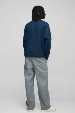 Store boohooMAN Oversized Boxy Extended Neck Brushed Knit Jumper navy