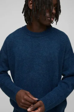 Store boohooMAN Oversized Boxy Extended Neck Brushed Knit Jumper navy