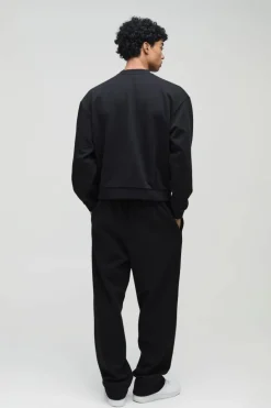 Hot boohooMAN Oversized Boxy Extended Neck Heavyweight Sweatshirt black