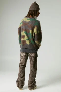 Clearance boohooMAN Oversized Boxy Eyelash Knit Camo Jumper brown