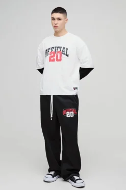 Best boohooMAN Oversized Boxy Faux Layer Varsity Print T-Shirt Wide Leg Jogger Set black