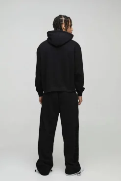 Outlet boohooMAN Oversized Boxy Flock Print Wide Leg Tie Cuff Tracksuit black