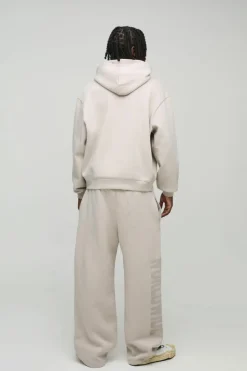 Sale boohooMAN Oversized Boxy Flock Print Wide Leg Tie Cuff Tracksuit stone