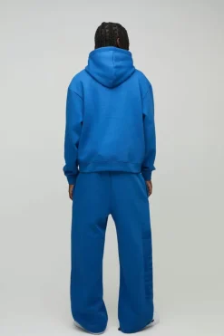 Discount boohooMAN Oversized Boxy Flock Print Wide Leg Tie Cuff Tracksuit cobalt