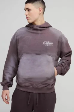 New boohooMAN Oversized Boxy Funnel Neck Seam Detail Hoodie coffee