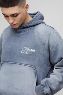 Shop boohooMAN Oversized Boxy Funnel Neck Seam Detail Hoodie charcoal