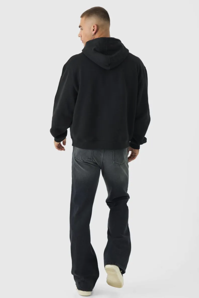 Clearance boohooMAN Oversized Boxy Gothic Cross Embroidery Hoodie black