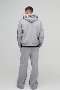 Online boohooMAN Oversized Boxy Gothic Heart Print Zip Through Gusset Hooded Tracksuit grey
