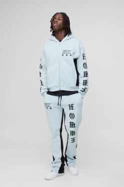 Best boohooMAN Oversized Boxy Gothic Homme Printed Gusset Tracksuit blue