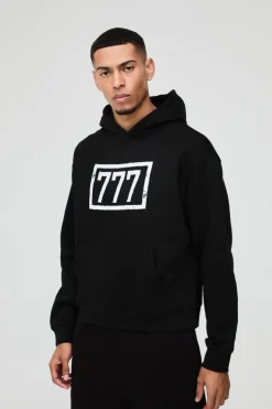 Flash Sale boohooMAN Oversized Boxy 777 Graphic Hoodie black
