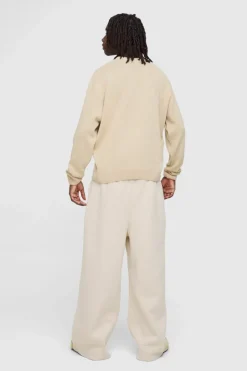 Flash Sale boohooMAN Oversized Boxy Heart Embroidered Knitted Jumper stone
