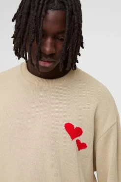 Flash Sale boohooMAN Oversized Boxy Heart Embroidered Knitted Jumper stone