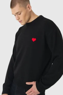 Store boohooMAN Oversized Boxy Heart Jumper black