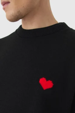 Store boohooMAN Oversized Boxy Heart Jumper black