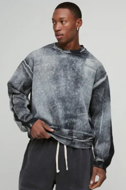 Clearance boohooMAN Oversized Boxy Heavy Bleach Wash Sweatshirt black