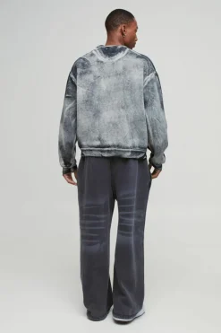 Clearance boohooMAN Oversized Boxy Heavy Bleach Wash Sweatshirt black