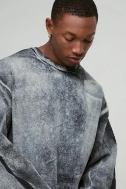 Clearance boohooMAN Oversized Boxy Heavy Bleach Wash Sweatshirt black