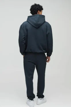 Store boohooMAN Oversized Boxy Heavyweight Bound Hoodie charcoal