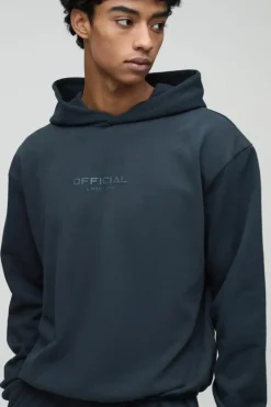 Store boohooMAN Oversized Boxy Heavyweight Bound Hoodie charcoal