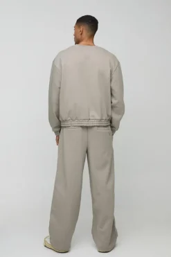 Hot boohooMAN Oversized Boxy Heavyweight 3D Print Pocket Sweatshirt taupe