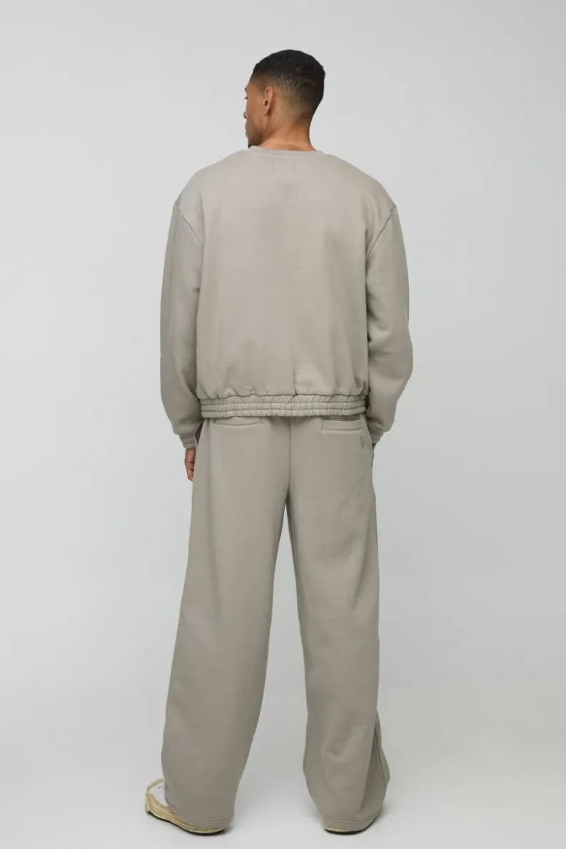 Hot boohooMAN Oversized Boxy Heavyweight 3D Print Pocket Sweatshirt taupe