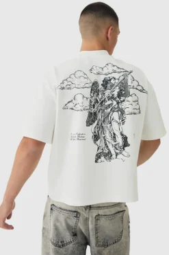 Hot boohooMAN Oversized Boxy Heavyweight Half Sleeve Renaissance Printed T-Shirt ecru
