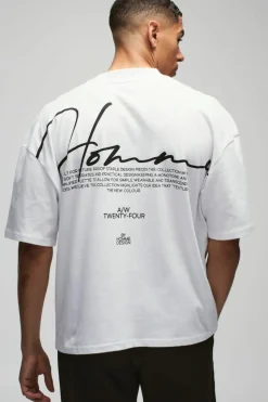 Cheap boohooMAN Oversized Boxy Heavyweight Peached Embroidered T-shirt white