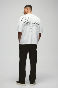 Cheap boohooMAN Oversized Boxy Heavyweight Peached Embroidered T-shirt white