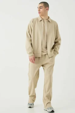 Hot boohooMAN Oversized Boxy Heavyweight Ribbed Harrington Set stone