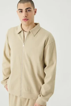 Hot boohooMAN Oversized Boxy Heavyweight Ribbed Harrington Set stone