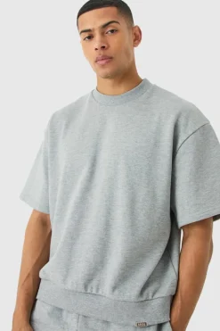 Best Sale boohooMAN Oversized Boxy Heavyweight Short Sleeve Sweatshirt grey marl