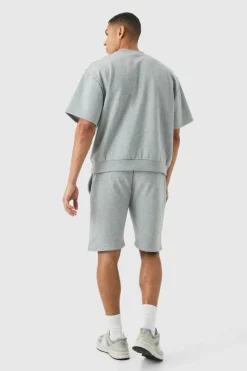Best Sale boohooMAN Oversized Boxy Heavyweight Short Sleeve Sweatshirt grey marl
