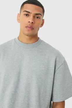 Best Sale boohooMAN Oversized Boxy Heavyweight Short Sleeve Sweatshirt grey marl