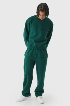 Cheap boohooMAN Oversized Boxy Homme Embossed Sweatshirt Tracksuit forest