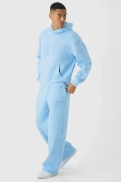 New boohooMAN Oversized Boxy Homme Emboss Tracksuit light blue