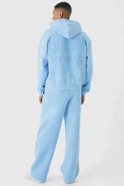 New boohooMAN Oversized Boxy Homme Emboss Tracksuit light blue