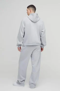 Store boohooMAN Oversized Boxy Homme Flock Print Raglan Hooded Tracksuit grey