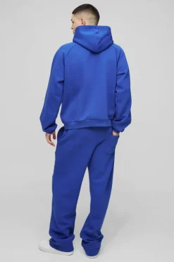 Cheap boohooMAN Oversized Boxy Homme Flock Print Raglan Hooded Tracksuit cobalt