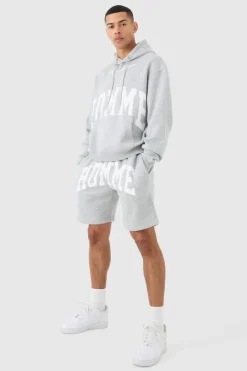 Fashion boohooMAN Oversized Boxy Homme Hooded Short Tracksuit grey