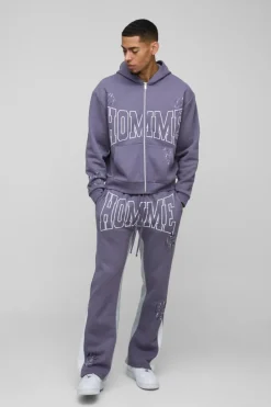 Best Sale boohooMAN Oversized Boxy Homme Paint Splatter Homme Zip Through Tracksuit purple