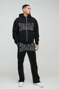 Flash Sale boohooMAN Oversized Boxy Homme Paint Splatter Homme Zip Through Tracksuit black