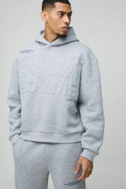 Best Sale boohooMAN Oversized Boxy Homme Printed Embossed Tracksuit grey marl