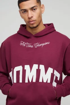 Sale boohooMAN Oversized Boxy Homme Printed Hoodie burgundy