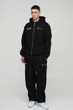 Cheap boohooMAN Oversized Boxy Homme Print Zip Through Hooded Tracksuit black