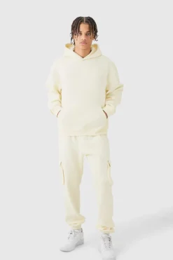 Outlet boohooMAN Oversized Boxy Hooded Cargo Tracksuit ecru